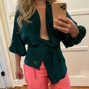 Allen Schwartz silk green wrap around top